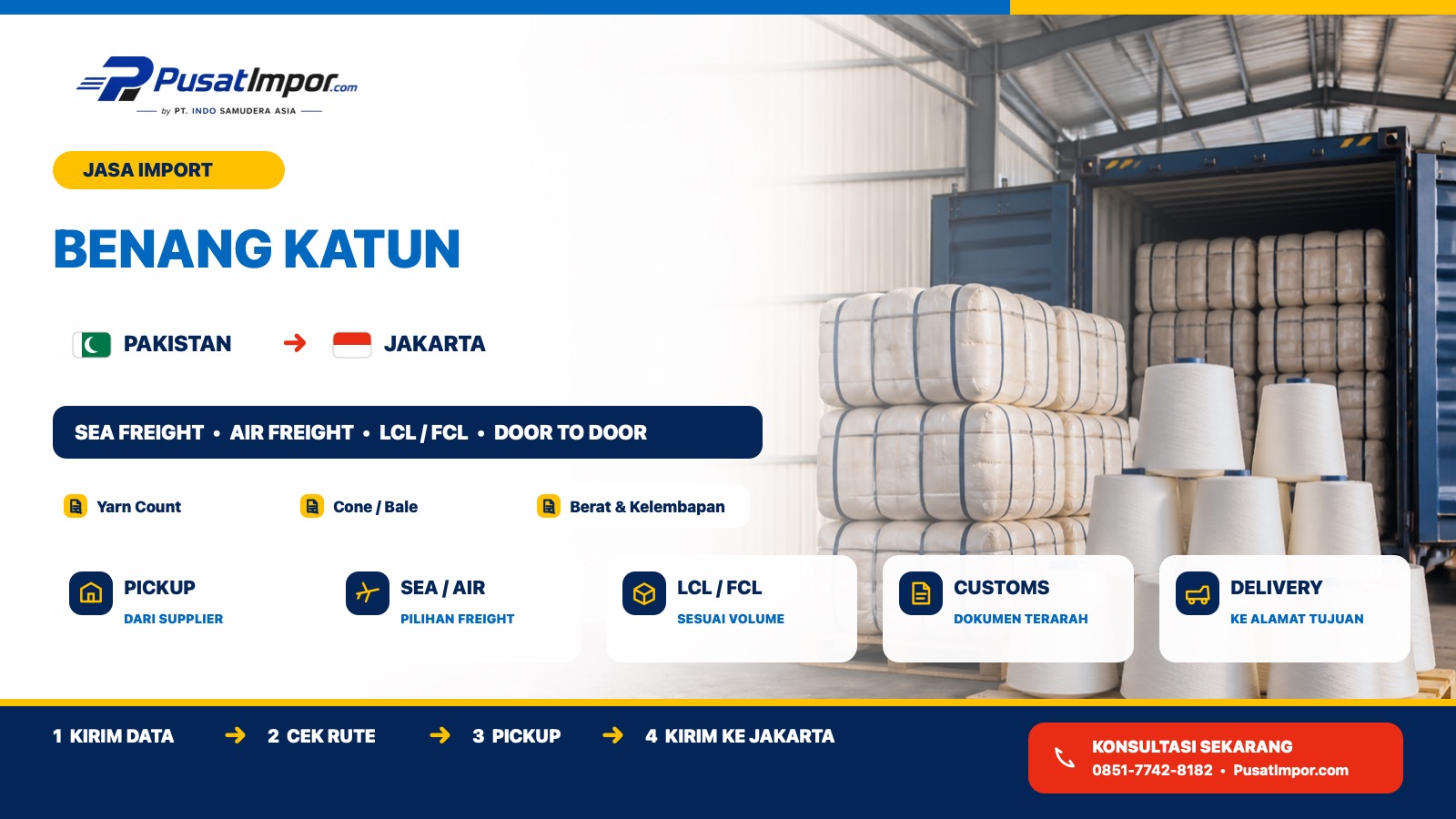 Jasa Pengiriman Benang Katun dari Pakistan ke Jakarta — Pusat Impor