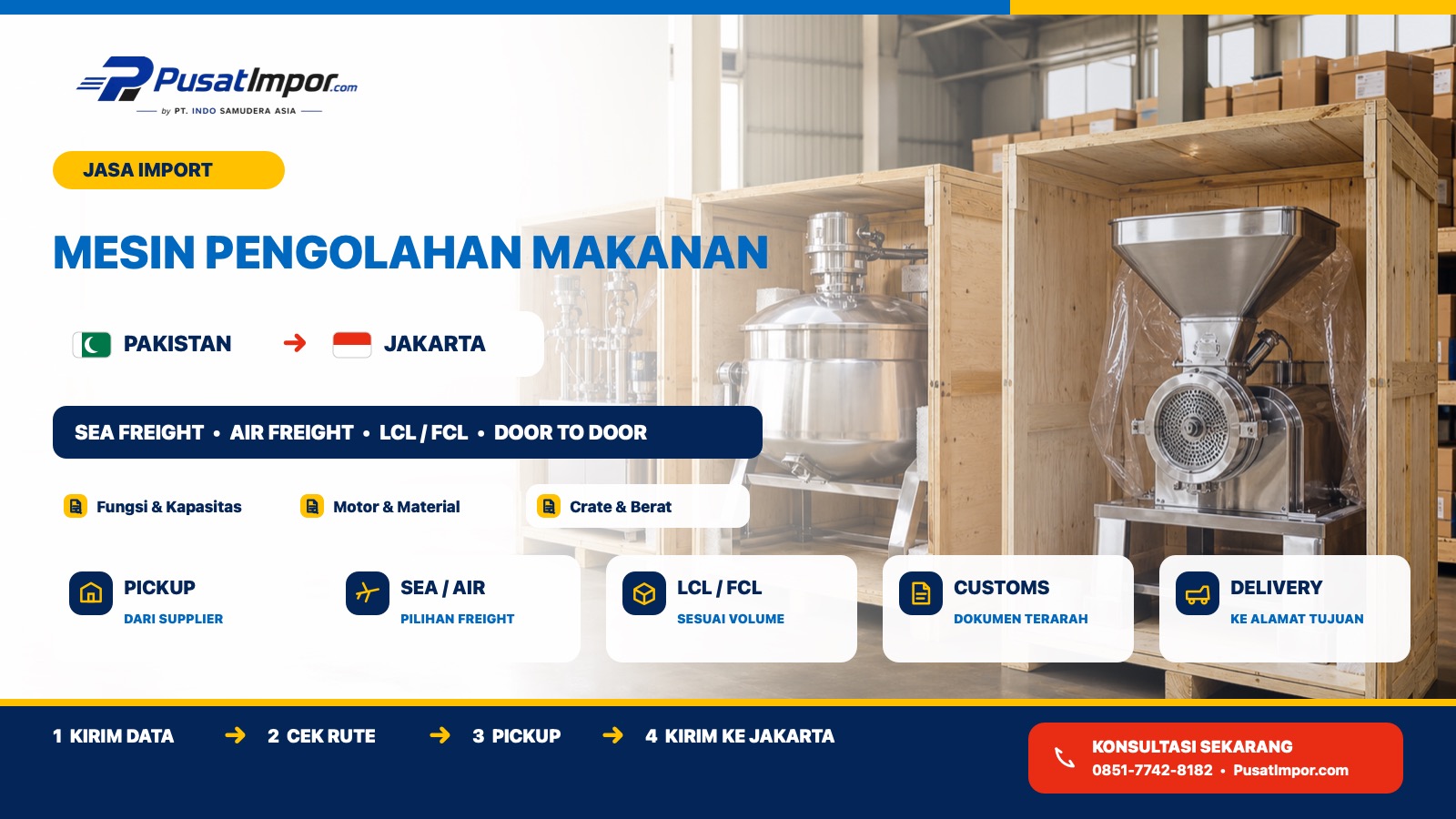 Jasa Pengiriman Mesin Pengolahan Makanan dari Pakistan ke Jakarta — Pusat Impor