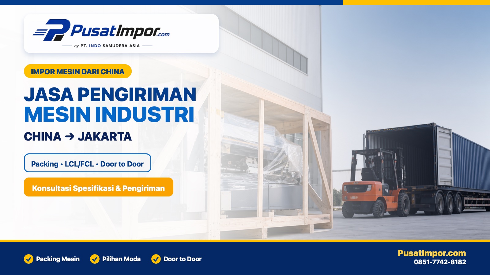 Jasa pengiriman mesin industri dari China ke Jakarta dengan packing ekspor