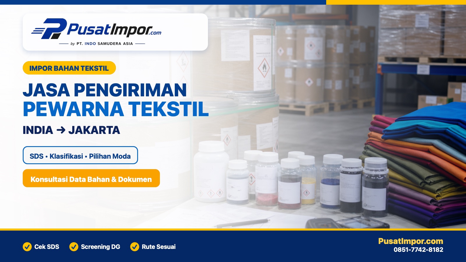 Jasa pengiriman pewarna tekstil dari India dengan pemeriksaan SDS