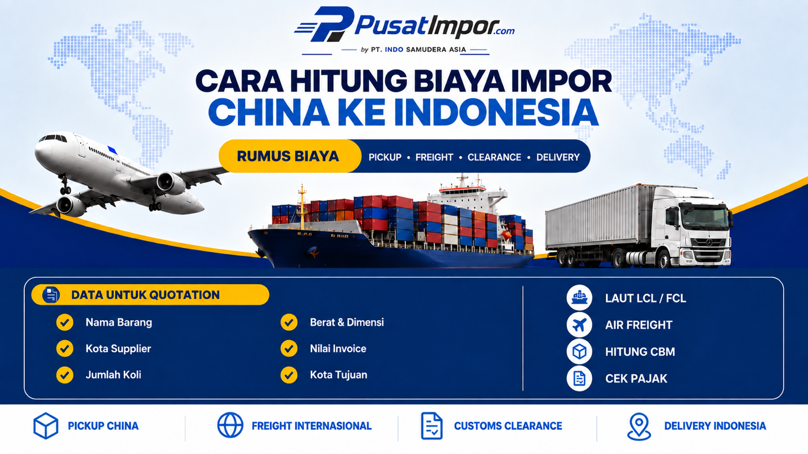 Infografik cara menghitung biaya impor dari China ke Indonesia melalui laut atau udara