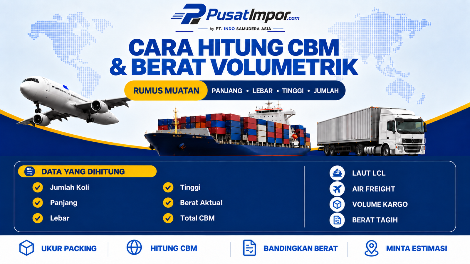 Infografik cara menghitung CBM dan berat volumetrik barang impor