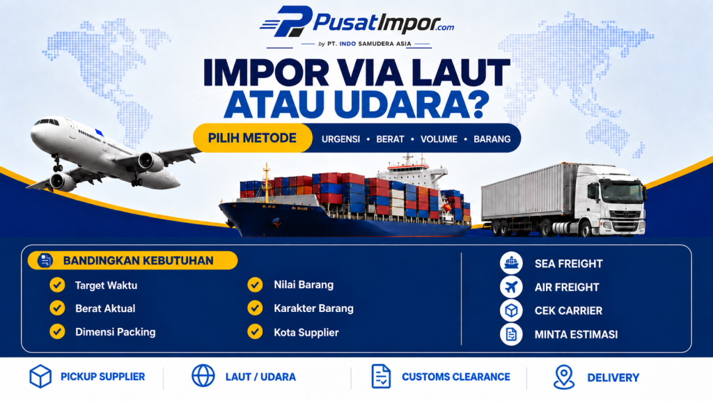 Infografik cara memilih impor melalui laut atau udara