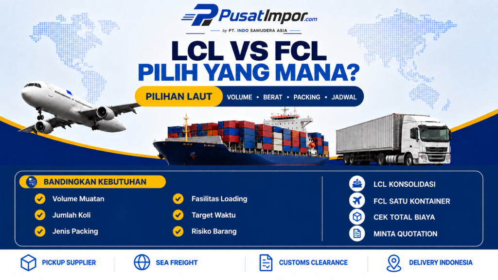 Infografik perbedaan LCL dan FCL untuk memilih pengiriman impor