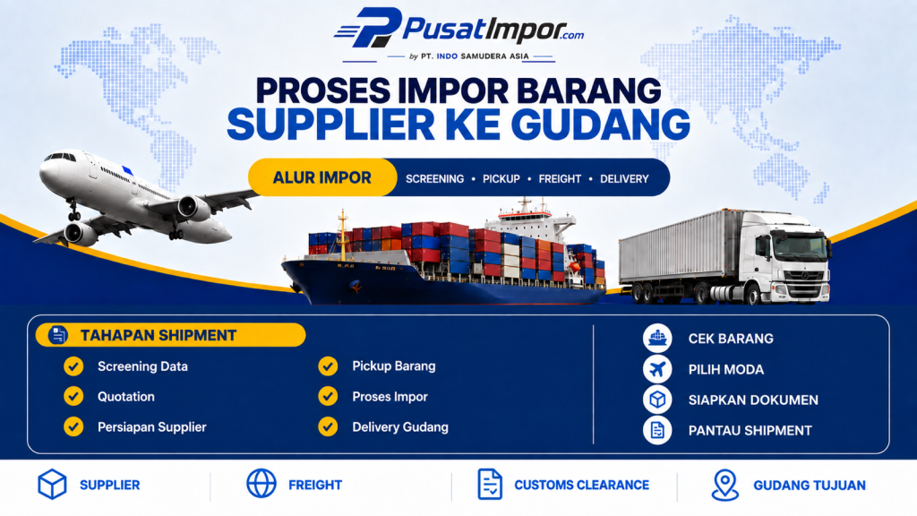 Infografik proses impor barang dari supplier sampai gudang tujuan